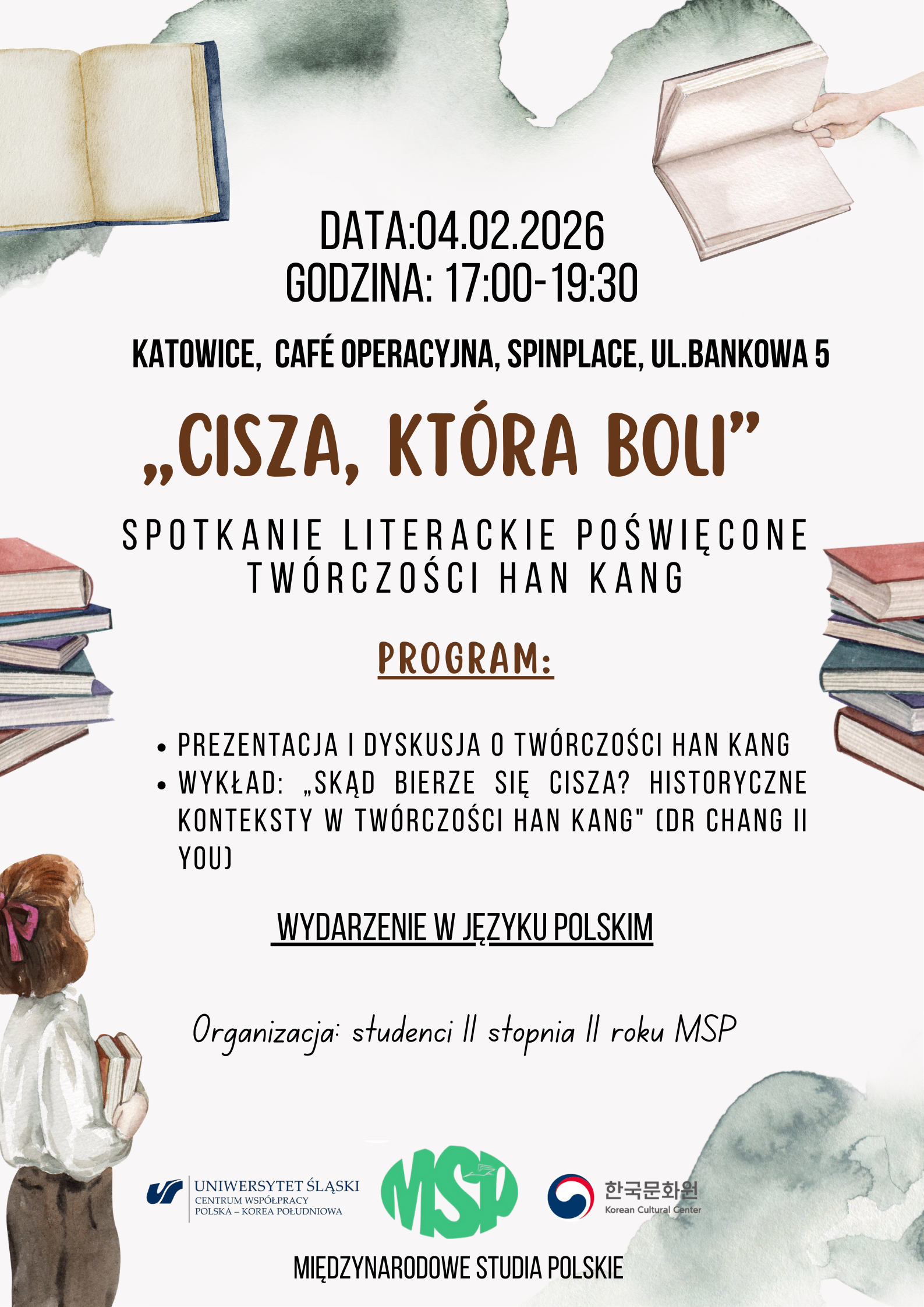 „Cisza, która boli” – spotkanie literackie poświęcone twórczości Han Kang